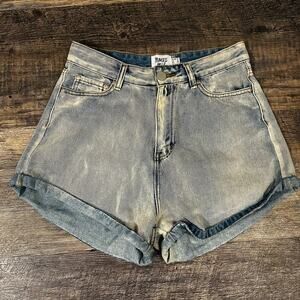 Princess Polly Women's Blue Solid Denim Flat Front Rolled Hem Mom Shorts Size 2
